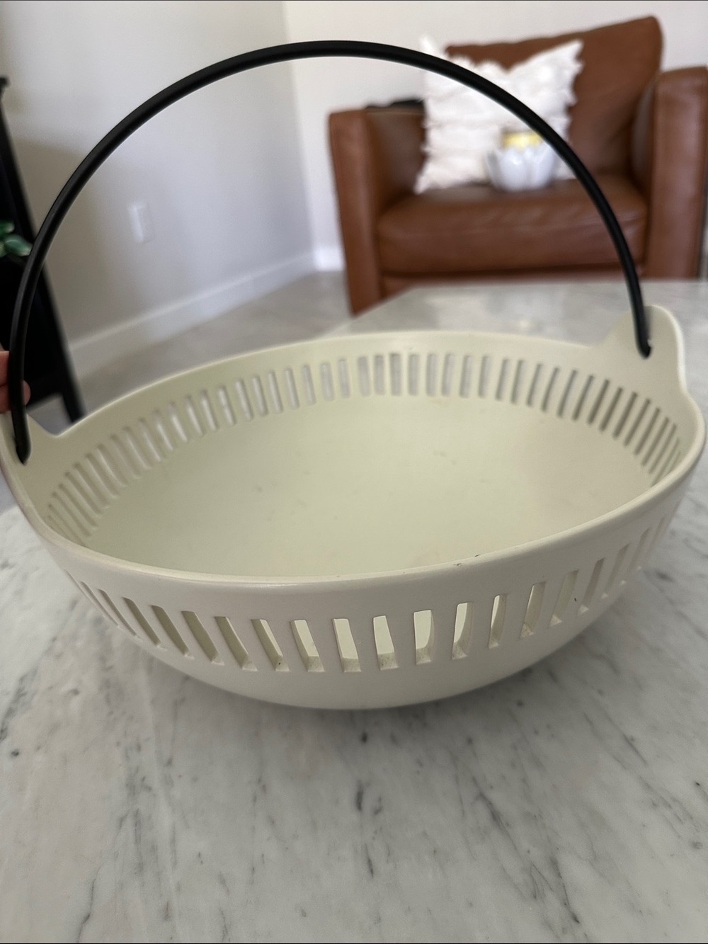 Hearth & Hand Cream Stoneware Basket with Black Handle